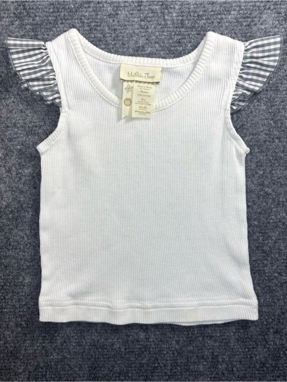 Matilda Jane Toddler Girls Shirt Size 6M White Plaid Ruffle Stretch 100% Cotton